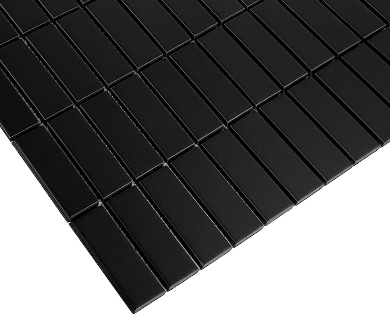 Gio Black Matte 1" X 3" Stacked Linear Porcelain Mosaic Tile-Porcelain Mosaic-American Tile Depot