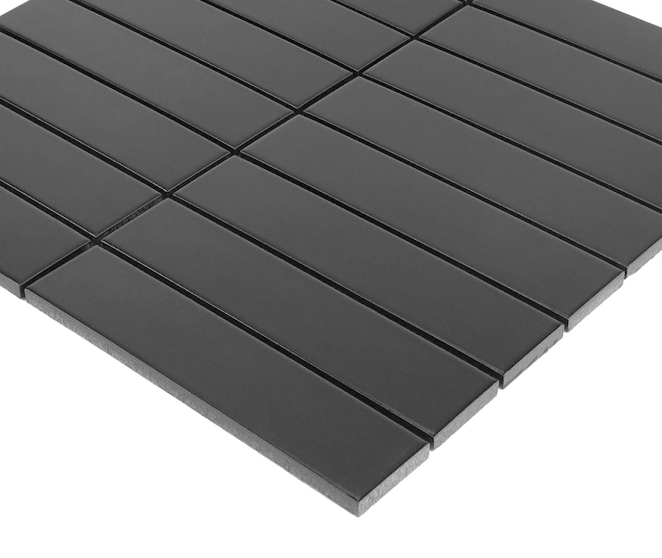 Gio Black Matte 1.25" X 6" Stacked Linear Porcelain Mosaic Tile-Porcelain Mosaic-American Tile Depot