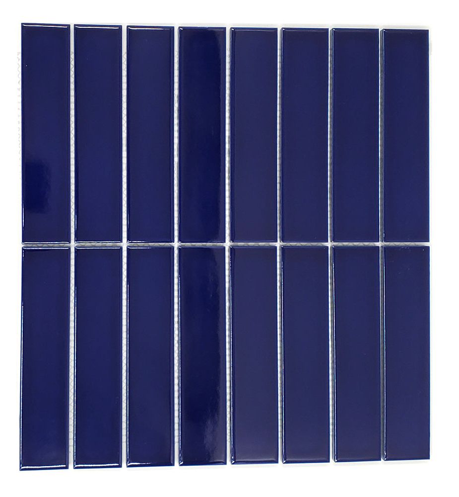 Gio Cobalt Blue Glossy 1.25" X 6" Stacked Linear Porcelain Mosaic Tile-Porcelain Mosaic-American Tile Depot