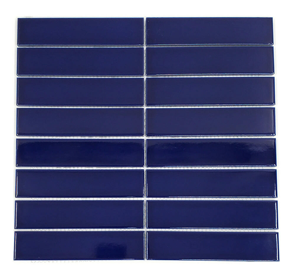 Gio Cobalt Blue Glossy 1.25" X 6" Stacked Linear Porcelain Mosaic Tile-Porcelain Mosaic-American Tile Depot