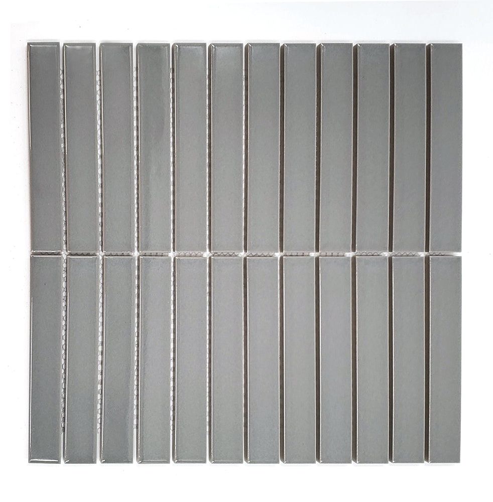 Gio Gray Glossy 1" X 6" Stacked Linear Porcelain Mosaic Tile-Porcelain Mosaic-American Tile Depot