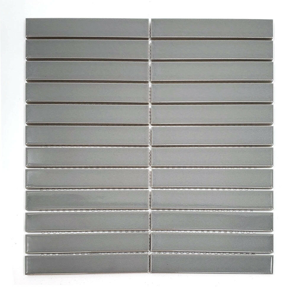 Gio Gray Glossy 1" X 6" Stacked Linear Porcelain Mosaic Tile-Porcelain Mosaic-American Tile Depot