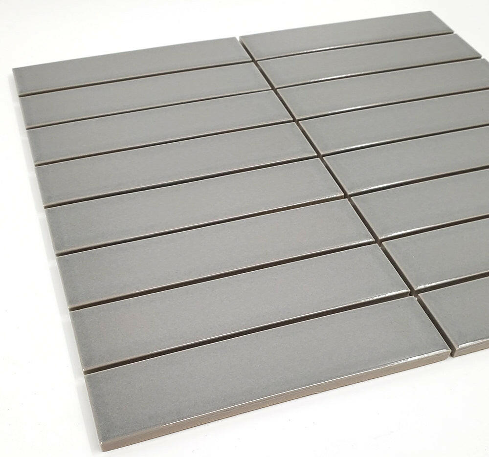 Gio Gray Glossy 1.25" X 6" Stacked Linear Porcelain Mosaic Tile-Porcelain Mosaic-American Tile Depot