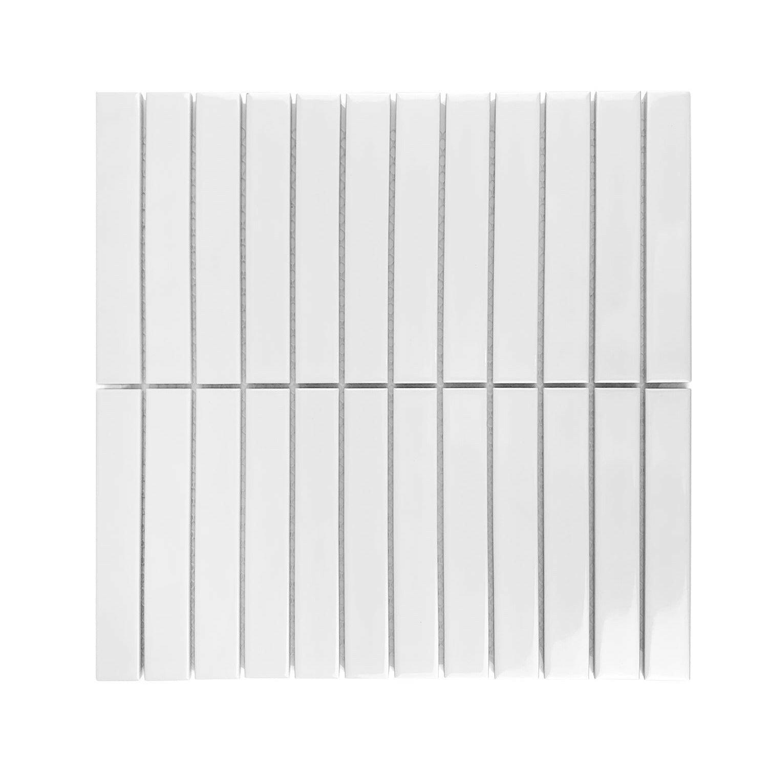 Gio White Glossy 1" X 6" Stacked Linear Porcelain Mosaic Tile-Porcelain Mosaic-American Tile Depot