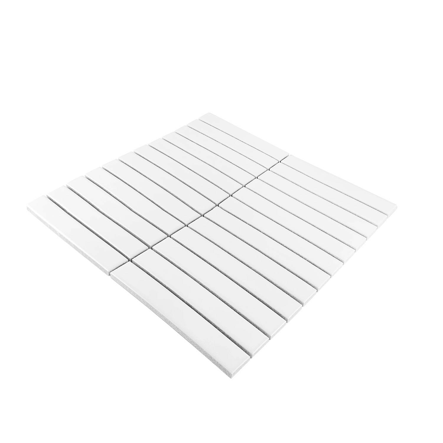 Gio White Glossy 1" X 6" Stacked Linear Porcelain Mosaic Tile-Porcelain Mosaic-American Tile Depot