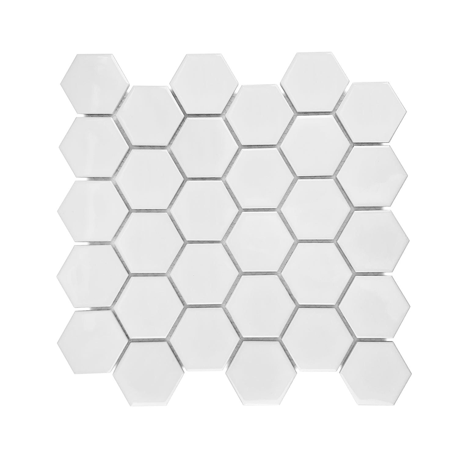 Gio White Glossy 2" Hexagon Porcelain Mosaic Tile-Porcelain Mosaic-American Tile Depot