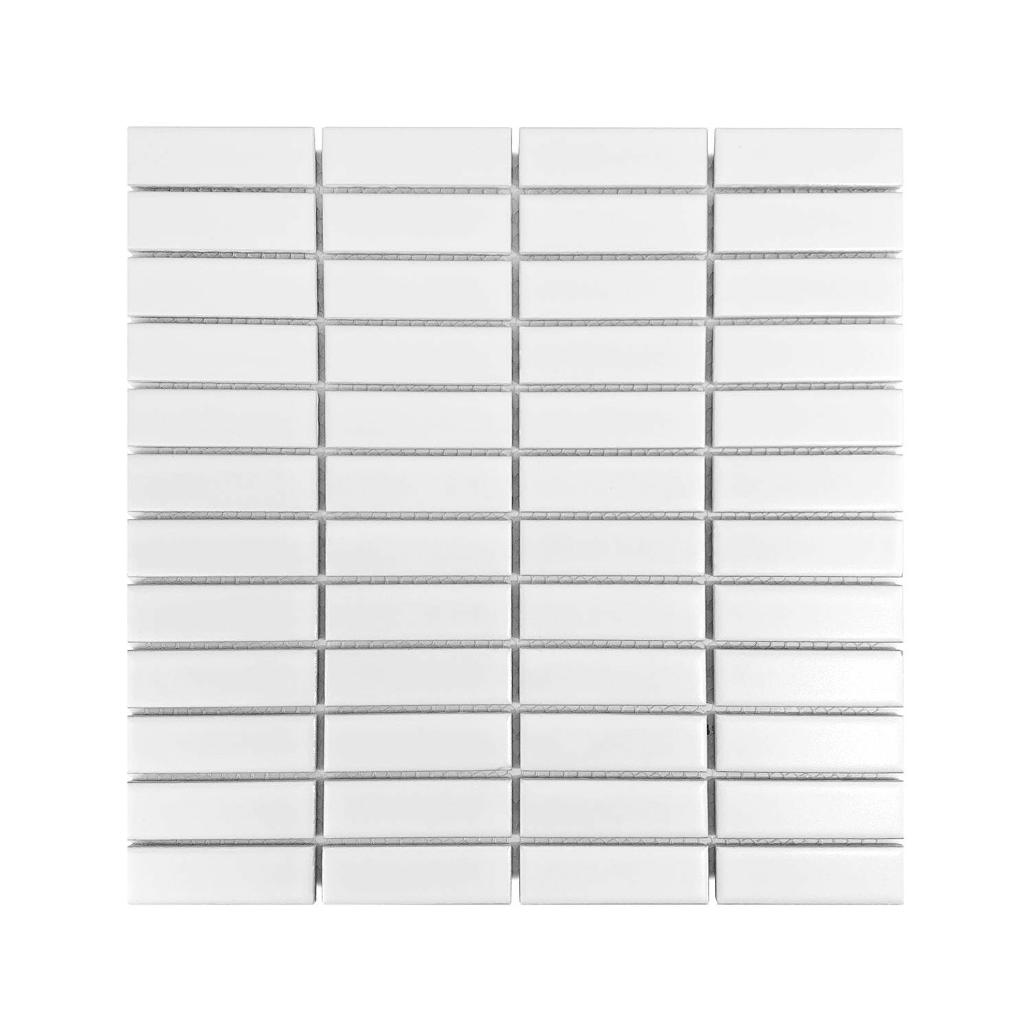 Gio White Matte 1" X 3" Stacked Linear Porcelain Mosaic Tile-Porcelain Mosaic-American Tile Depot