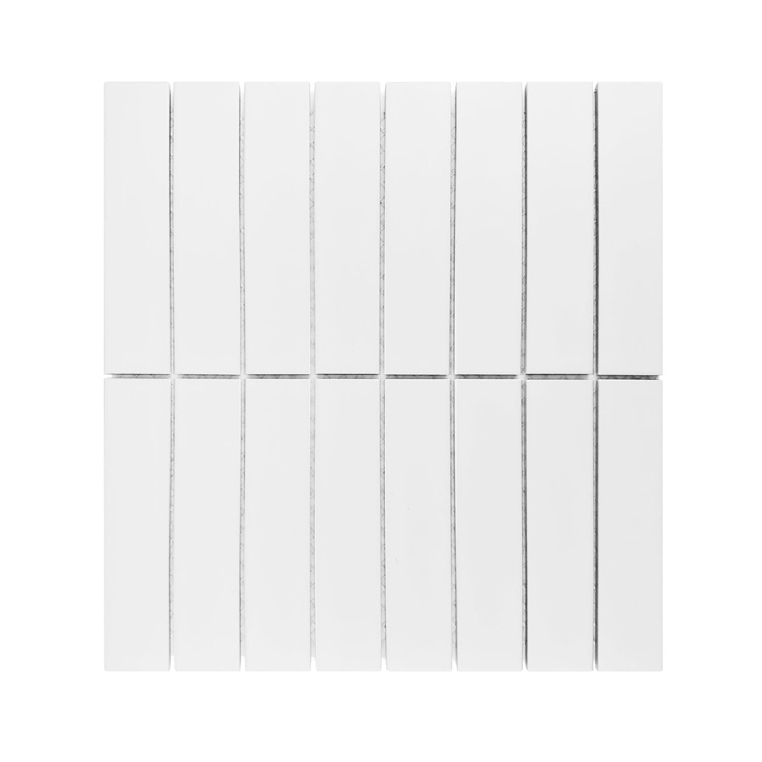 Gio White Matte 1.25" X 6" Stacked Linear Porcelain Mosaic Tile-Porcelain Mosaic-American Tile Depot