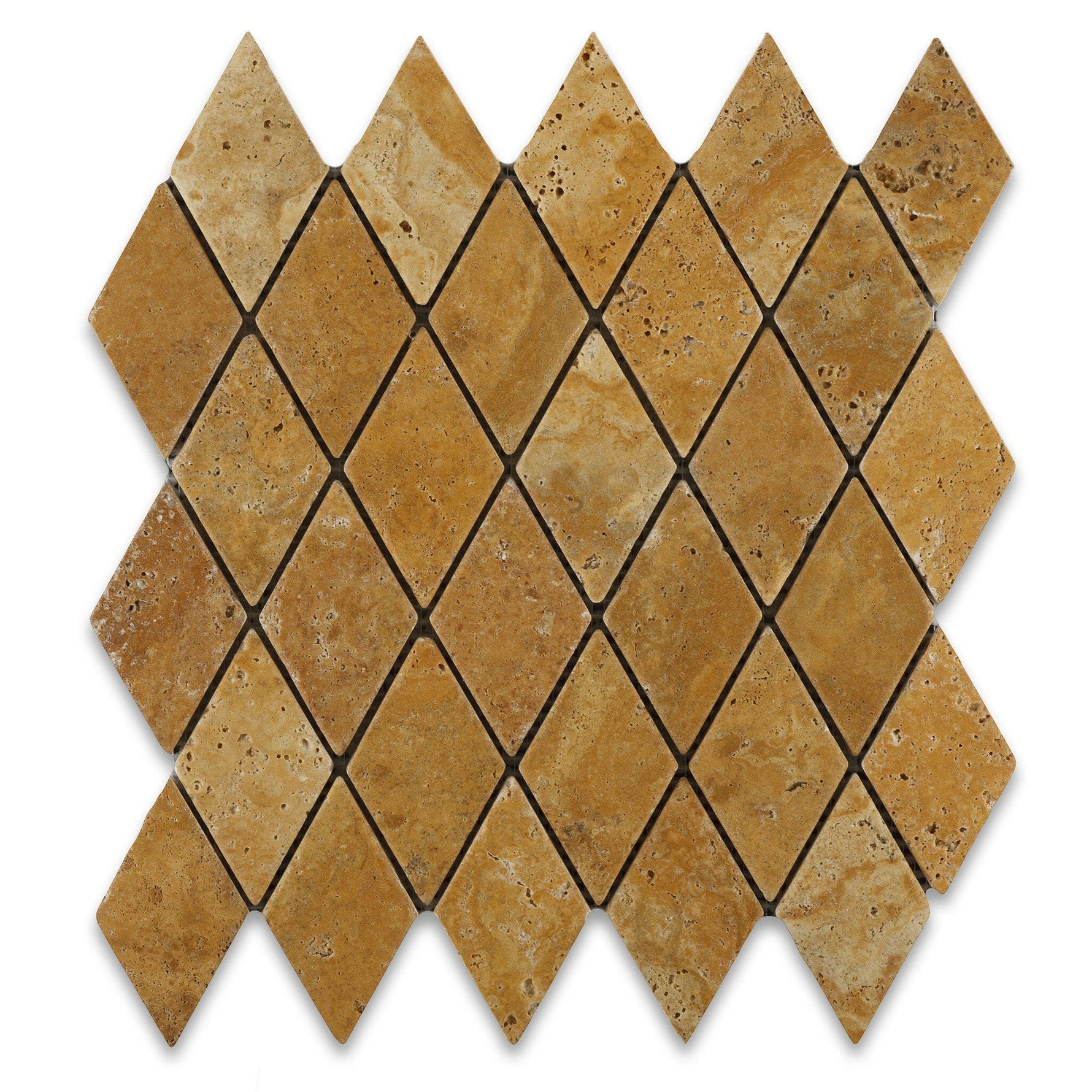 Gold / Yellow Travertine 2 X 4 Tumbled Diamond Mosaic Tile-Travertine Mosaic-American Tile Depot