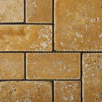 Gold / Yellow Travertine 3-Pieced Mini-Pattern Tumbled Mosaic Tile-Travertine Mosaic-American Tile Depot