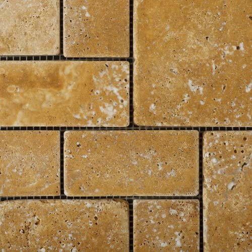 Gold / Yellow Travertine 3-Pieced Mini-Pattern Tumbled Mosaic Tile-Travertine Mosaic-American Tile Depot