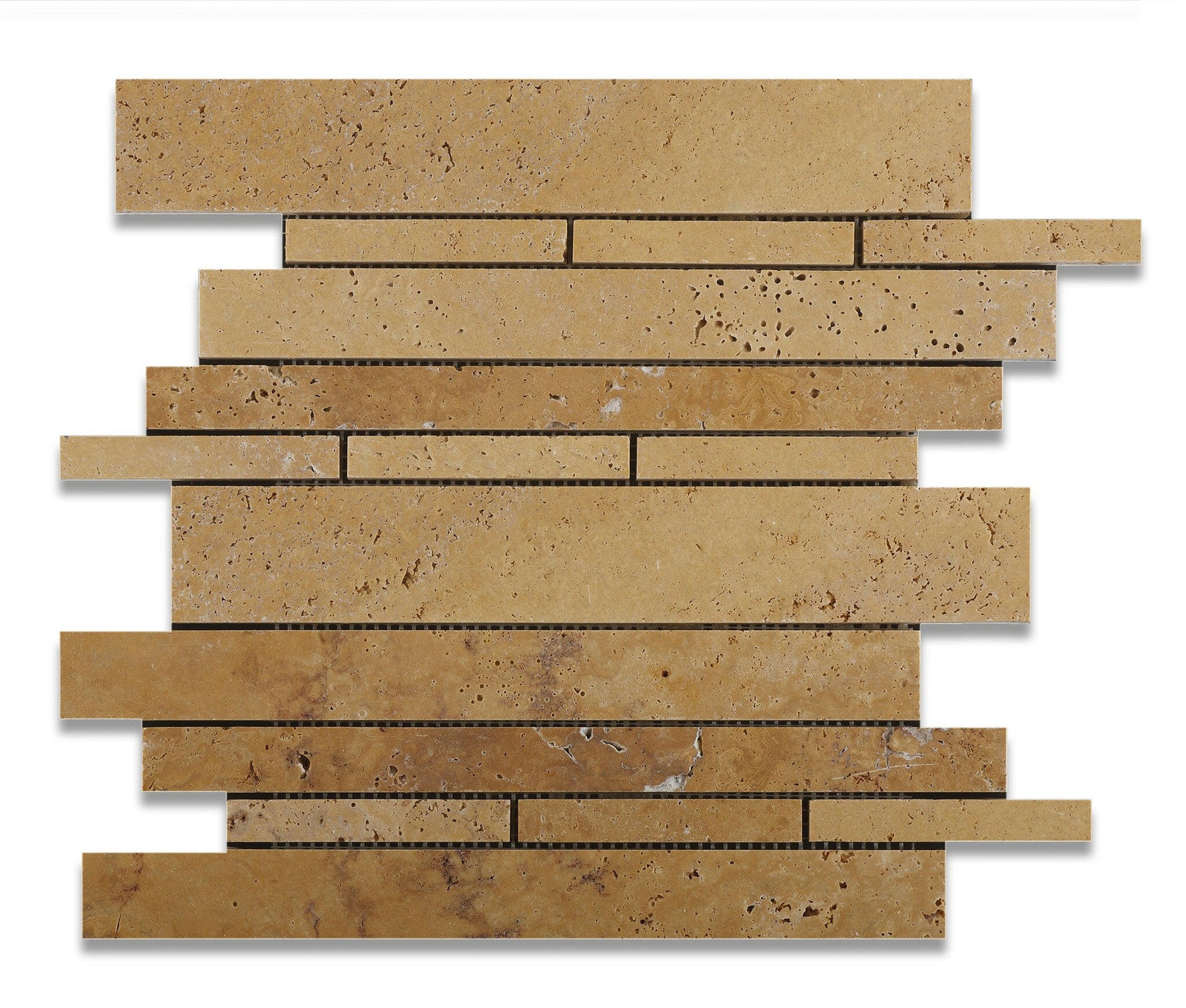 Gold / Yellow Travertine Honed Random Strip Mosaic Tile-Travertine Mosaic-American Tile Depot