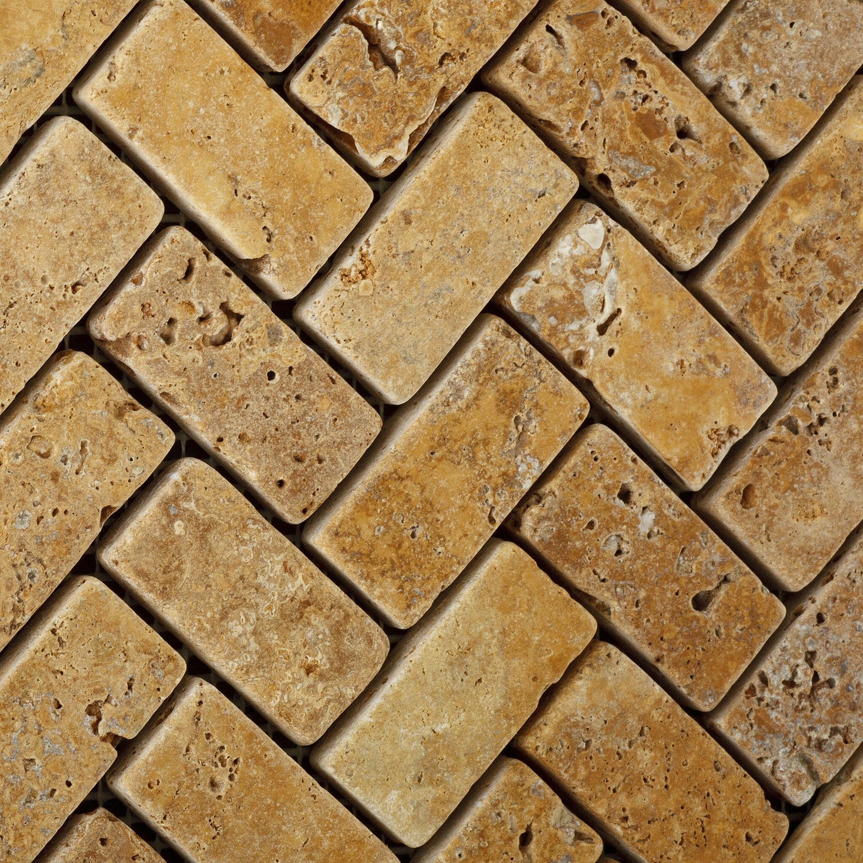 Gold / Yellow Travertine Tumbled 1 X 2 Herringbone Mosaic Tile-Travertine Mosaic-American Tile Depot