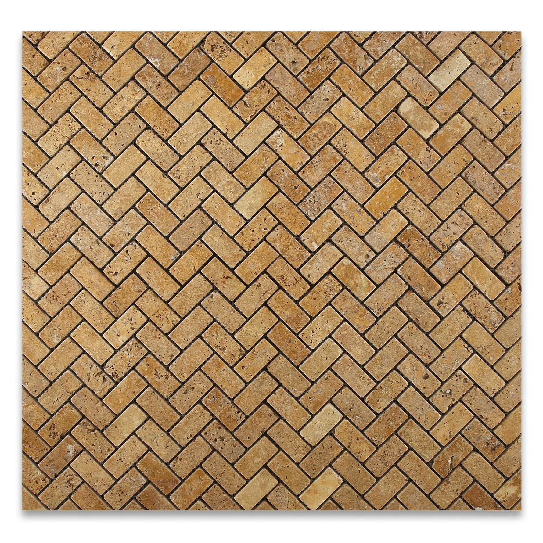 Gold / Yellow Travertine Tumbled 1 X 2 Herringbone Mosaic Tile-Travertine Mosaic-American Tile Depot