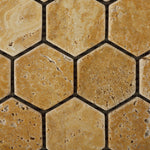 Gold / Yellow Travertine Tumbled 2'' Hexagon Mosaic Tile-Travertine Mosaic-American Tile Depot