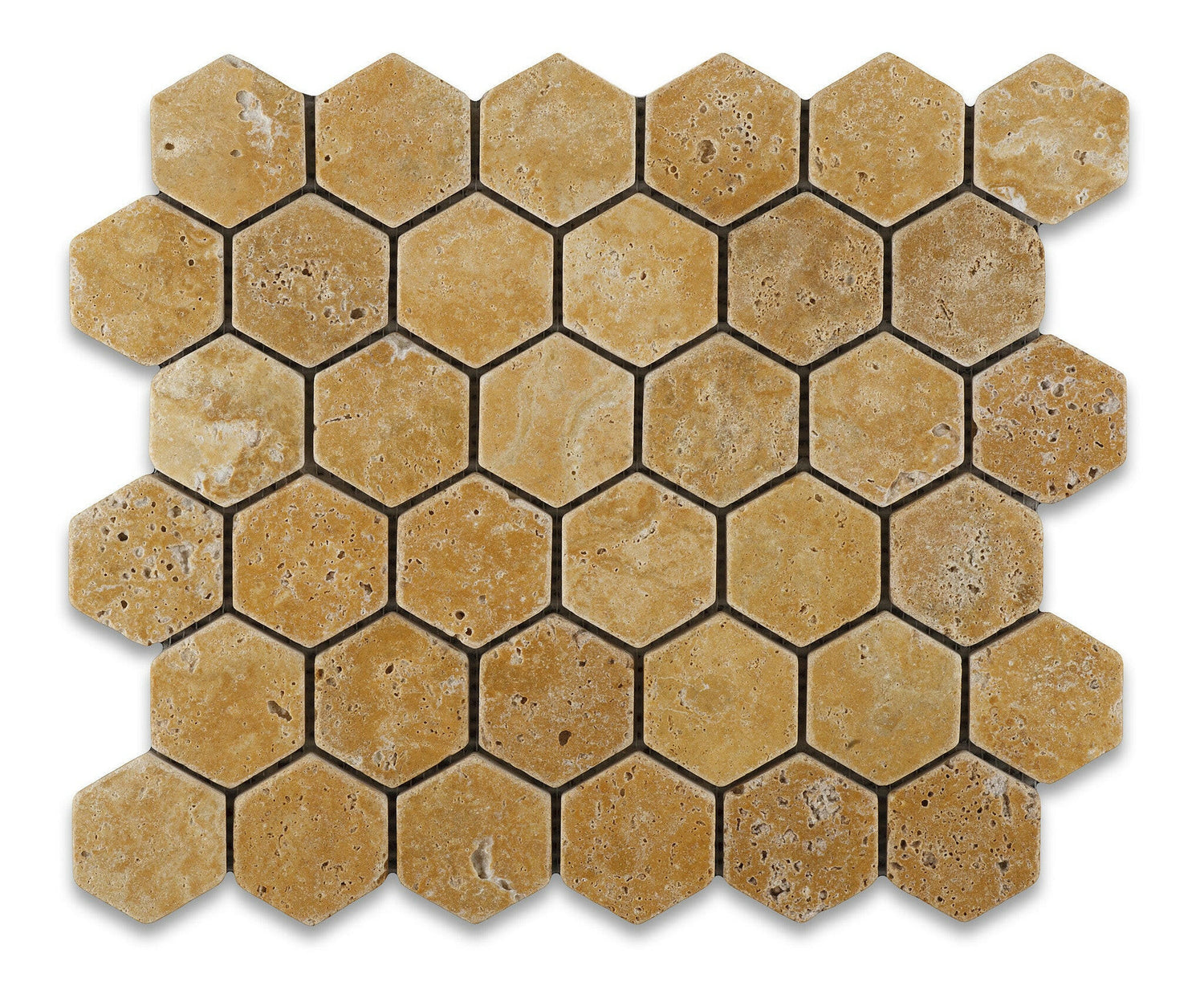 Gold / Yellow Travertine Tumbled 2'' Hexagon Mosaic Tile-Travertine Mosaic-American Tile Depot