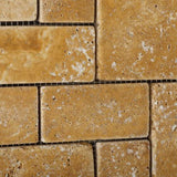 Gold / Yellow Travertine 3-Pieced Mini-Pattern Tumbled Mosaic Tile