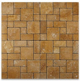 Gold / Yellow Travertine 3-Pieced Mini-Pattern Tumbled Mosaic Tile