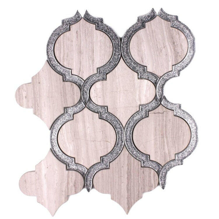 Grace Crystal Grey Arabesque Waterjet Mosaic Wall Tile-Mixed Mosaic-American Tile Depot