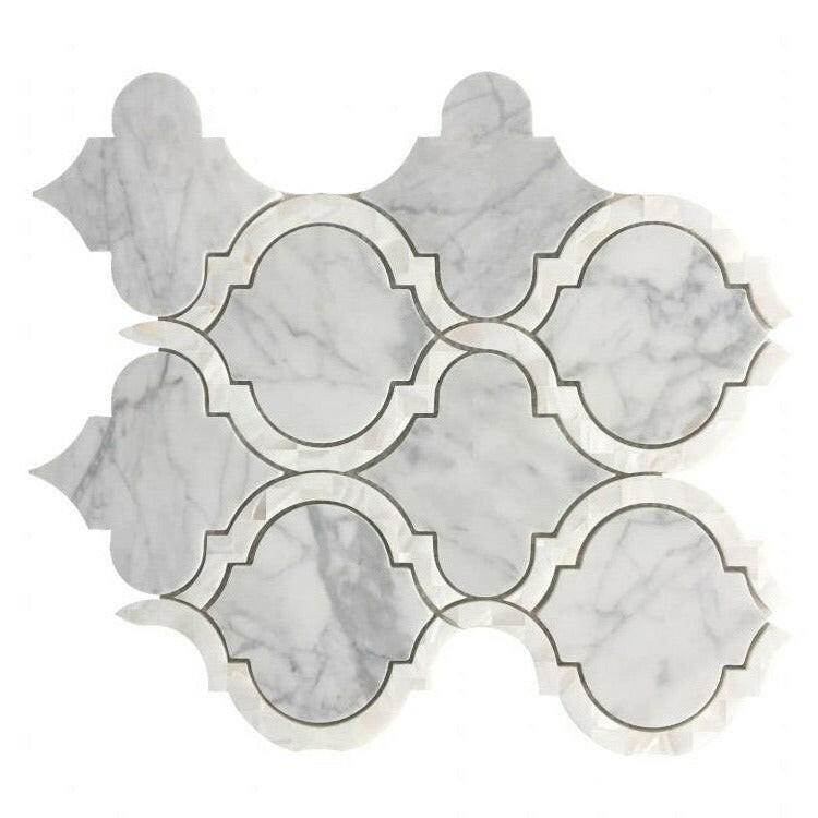 Grace Pearl Statuario Arabesque Waterjet Mosaic Wall Tile-Mixed Mosaic-American Tile Depot