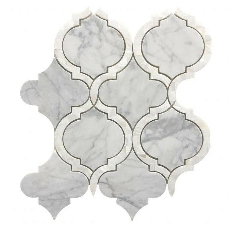 Grace Pearl Statuario Arabesque Waterjet Mosaic Wall Tile-Mixed Mosaic-American Tile Depot