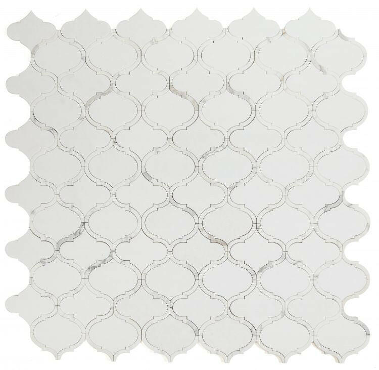 Grace Precious Bianco Arabesque Waterjet Mosaic Wall Tile-Marble Mosaic-American Tile Depot