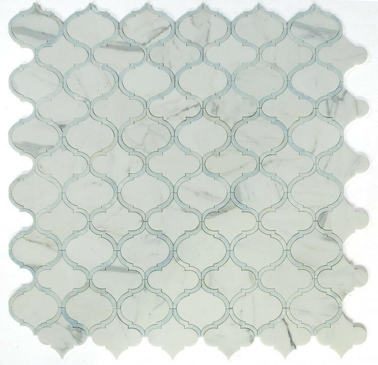 Grace Precious Blue Arabesque Waterjet Mosaic Wall Tile-Marble Mosaic-American Tile Depot