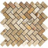 Valencia Travertine Tumbled 1 X 2 Herringbone Mosaic Tile