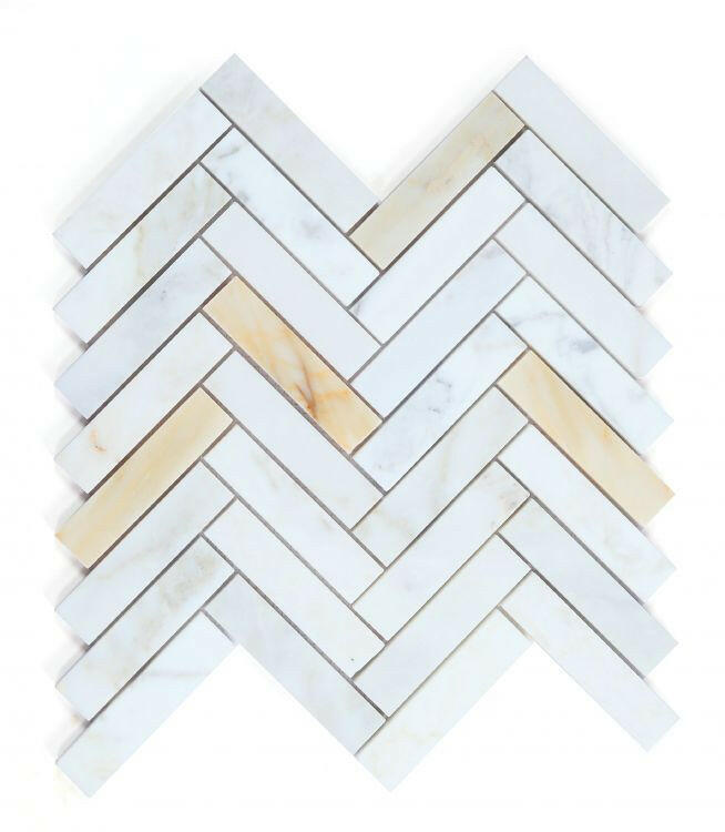 Herringbone Calacatta Gold Honed Marble Mosaic Tile-Marble Mosaic-American Tile Depot