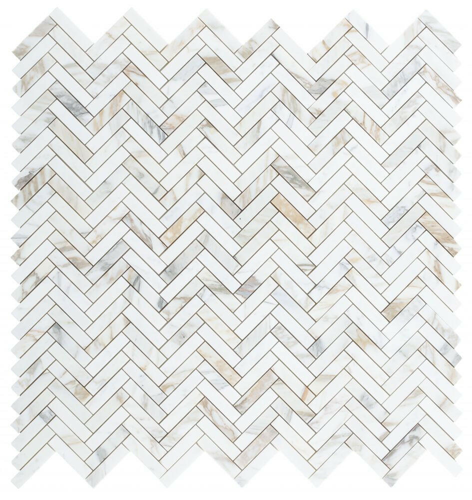 Herringbone Calacatta Gold Polished Marble Mosaic Tile-Marble Mosaic-American Tile Depot