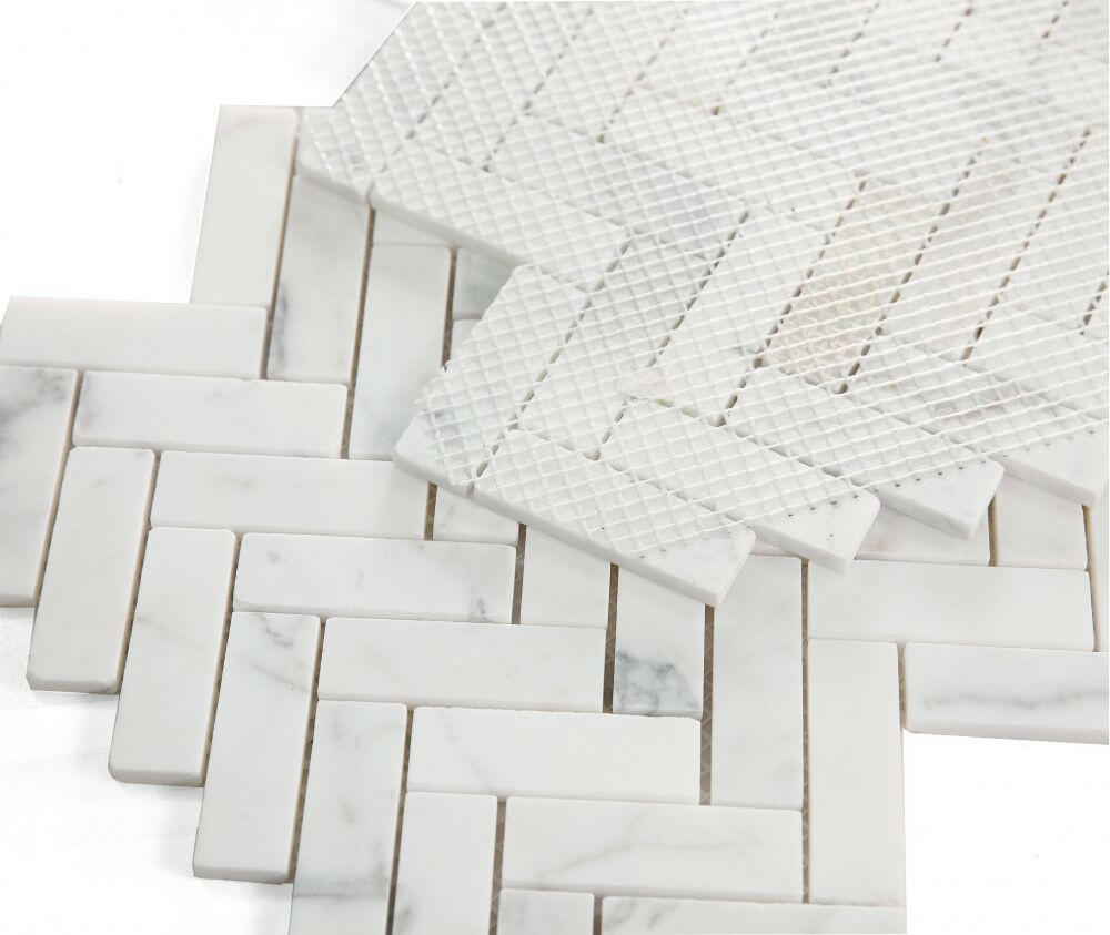 Herringbone Calacatta White Honed Marble Mosaic Tile-Marble Mosaic-American Tile Depot