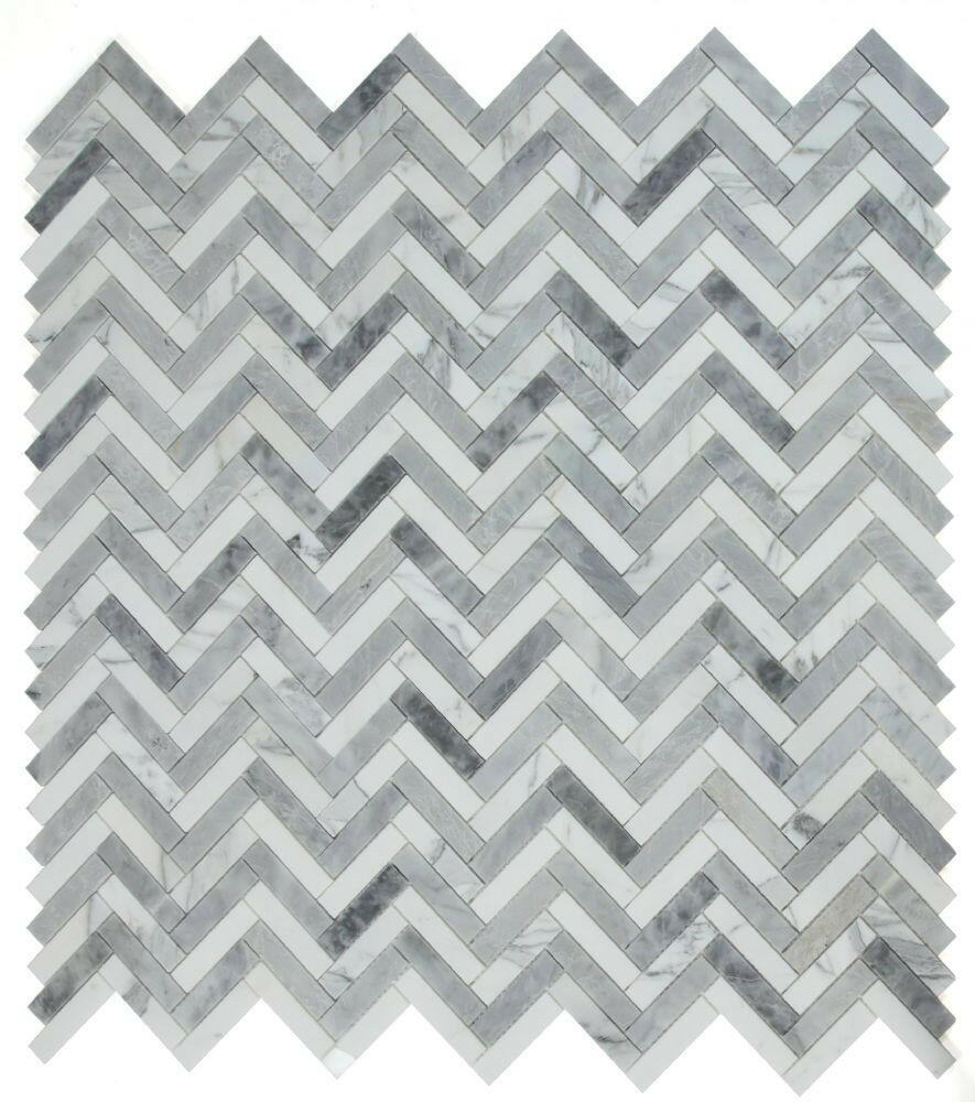 Herringbone City Grey Polished Marble Mosaic Tile-Marble Mosaic-American Tile Depot