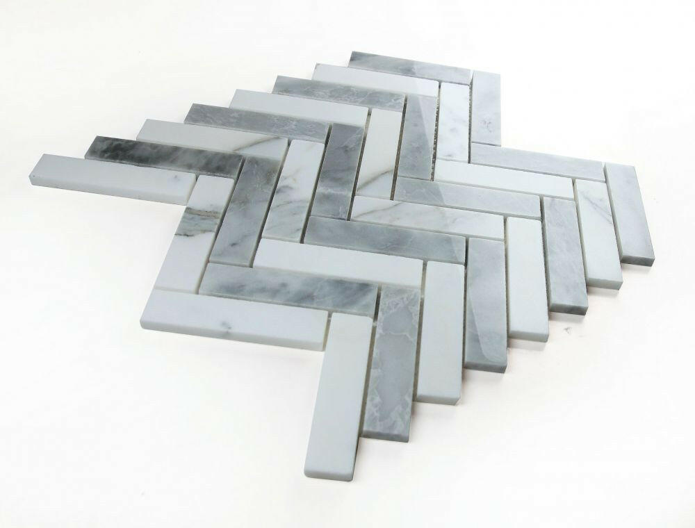 Herringbone City Grey Polished Marble Mosaic Tile-Marble Mosaic-American Tile Depot