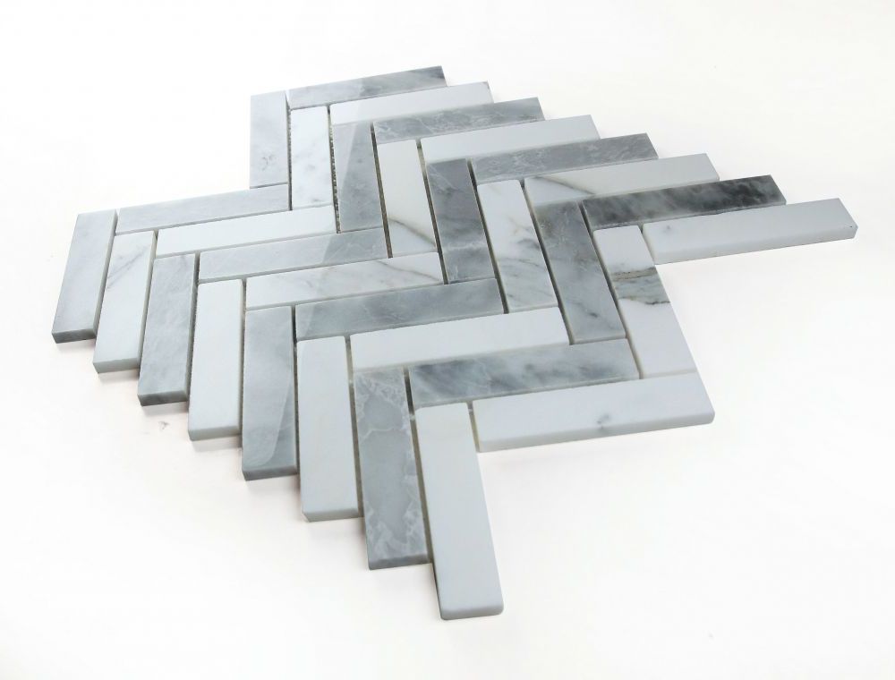 Herringbone City Grey Polished Marble Mosaic Tile-Marble Mosaic-American Tile Depot