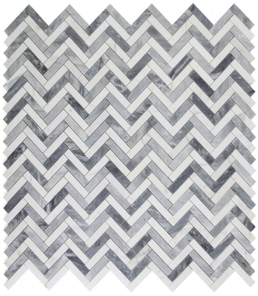 Herringbone Dusk Polished Marble Mosaic Tile-Marble Mosaic-American Tile Depot