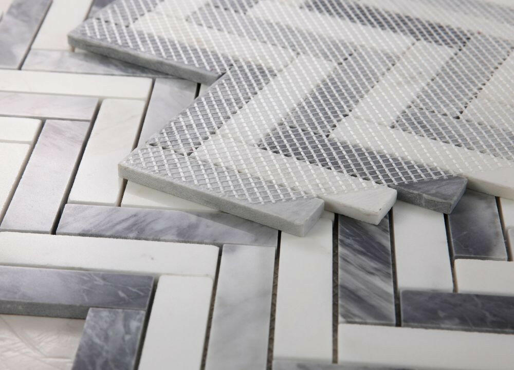 Herringbone Dusk Polished Marble Mosaic Tile-Marble Mosaic-American Tile Depot