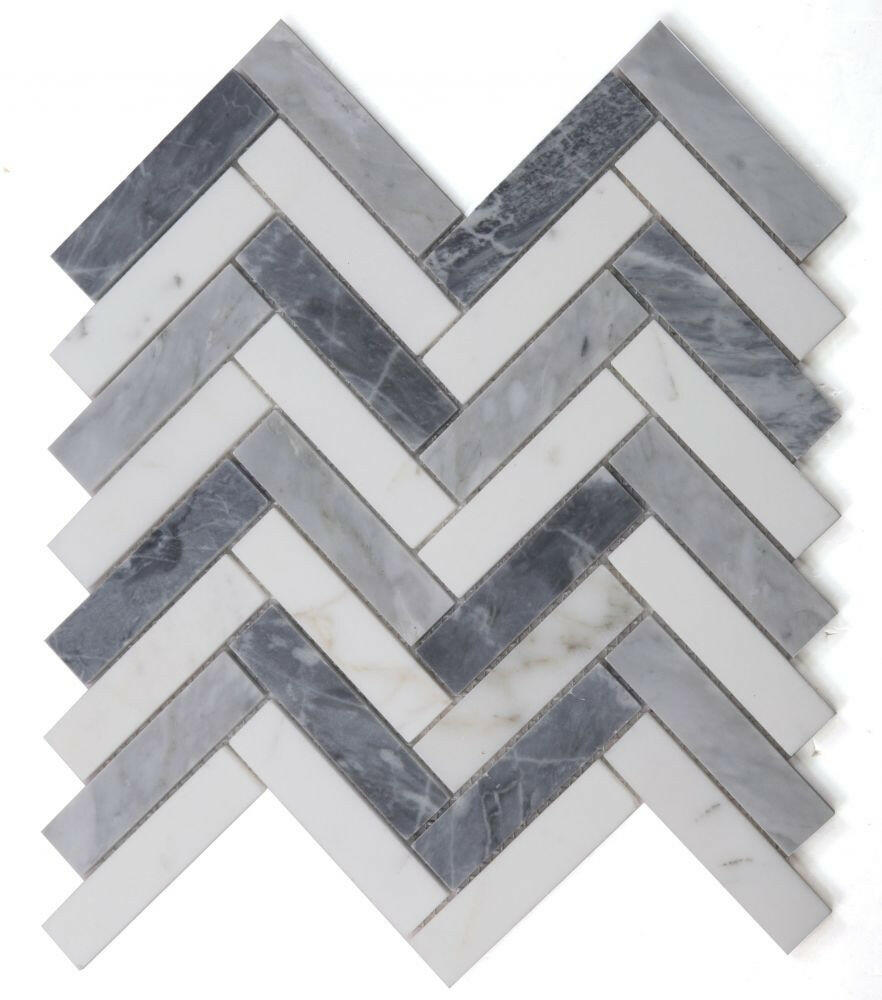 Herringbone Dusk Polished Marble Mosaic Tile-Marble Mosaic-American Tile Depot