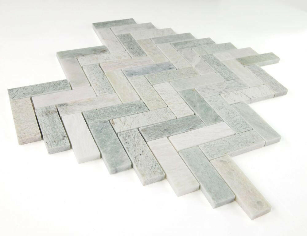 Herringbone Green Polished Marble Mosaic Tile-Marble Mosaic-American Tile Depot