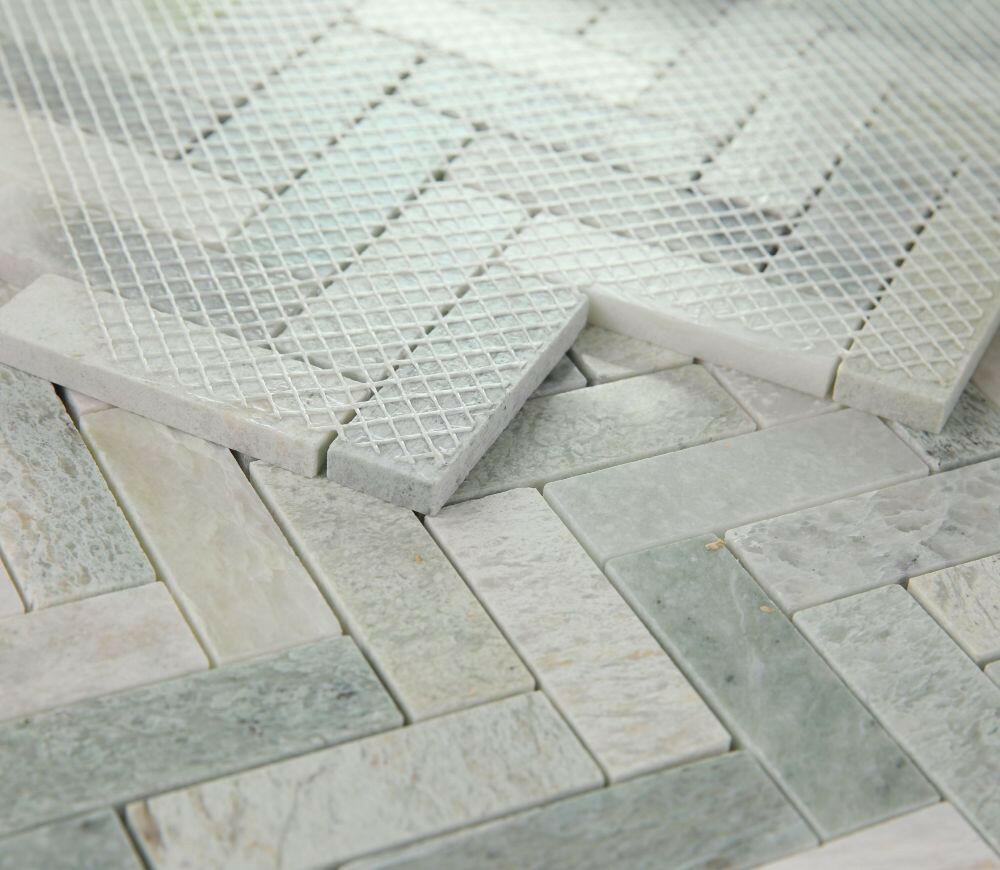 Herringbone Green Polished Marble Mosaic Tile-Marble Mosaic-American Tile Depot