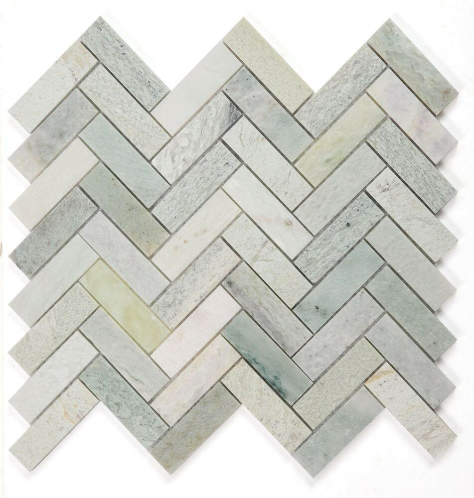 Herringbone Green Polished Marble Mosaic Tile-Marble Mosaic-American Tile Depot