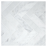 Carrara White Marble Polished 1.25 x 6 Herringbone Mosaic Tile