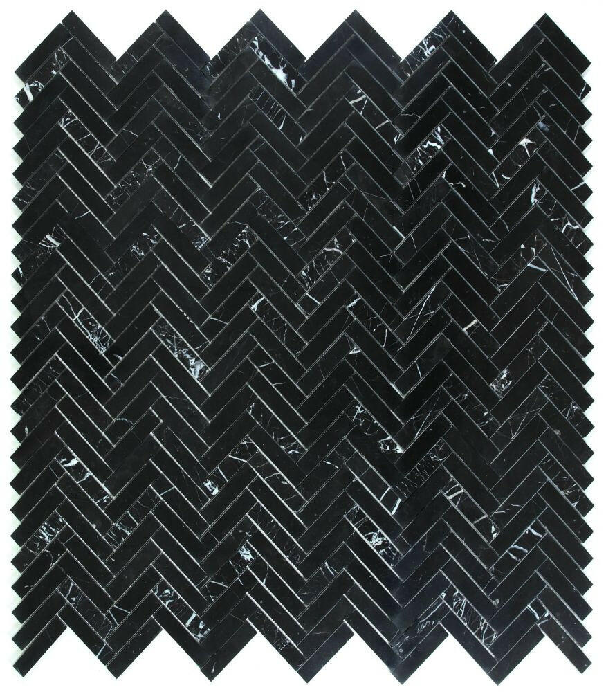 Herringbone Marquina Polished Marble Mosaic Tile-Marble Mosaic-American Tile Depot