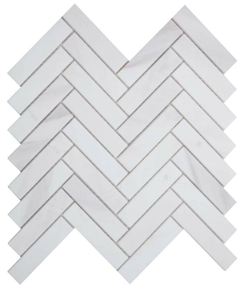 Herringbone White Polished Marble Mosaic Tile-Marble Mosaic-American Tile Depot