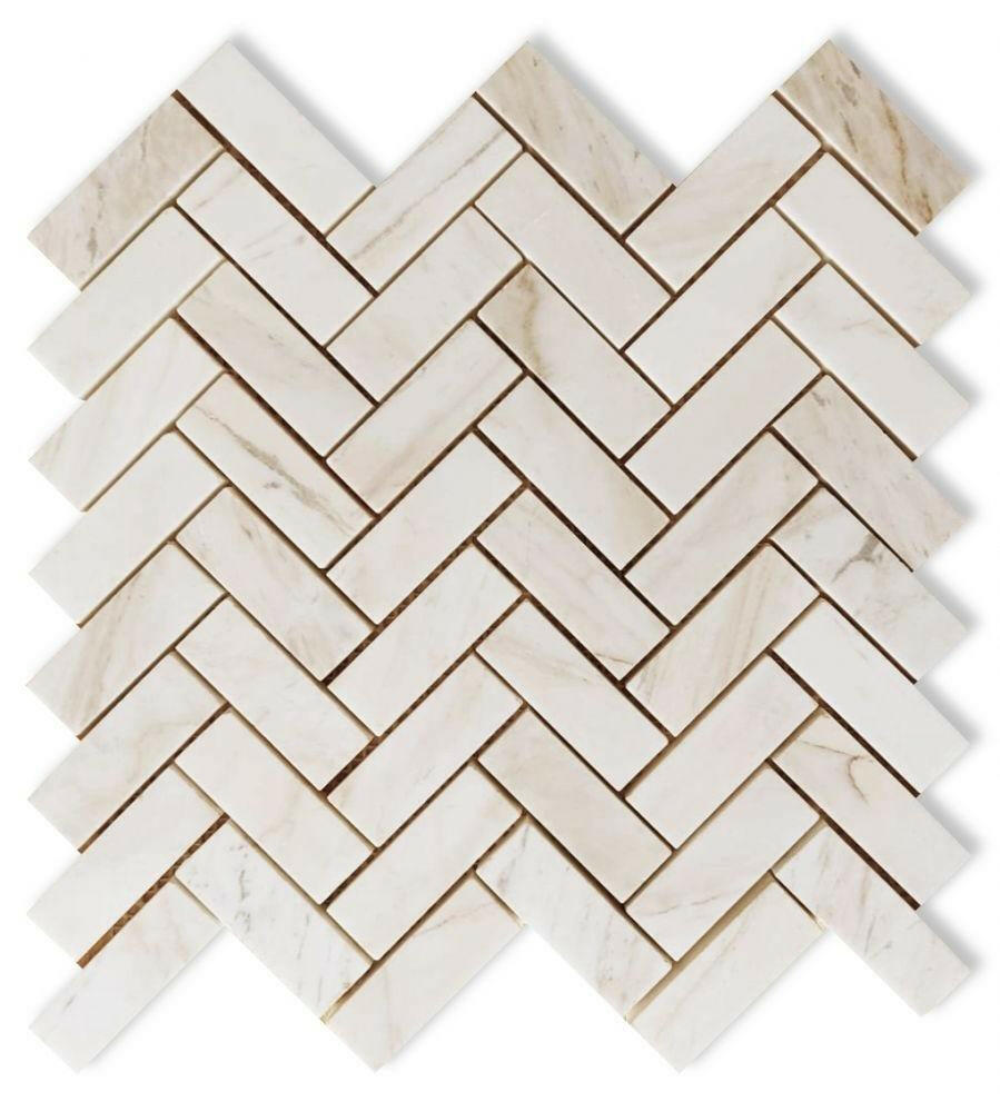 Herringbone Wooden White Honed Marble Mosaic Tile-Marble Mosaic-American Tile Depot