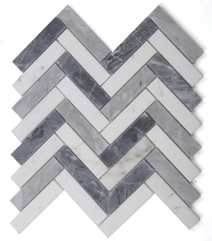 Herringbone Dusk Polished Marble Mosaic Tile