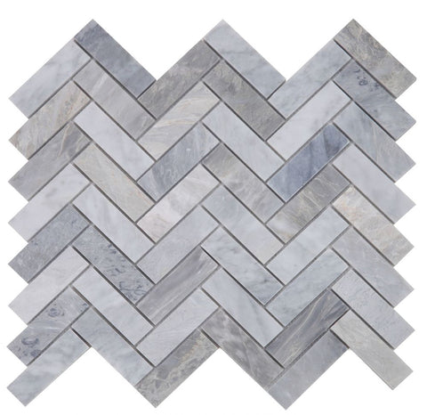 Sample of Herringbone Italian Grey Honed Marble Mosaic Tile-Sample-American Tile Depot