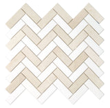 Herringbone Marfil Polished Marble Mosaic Tile