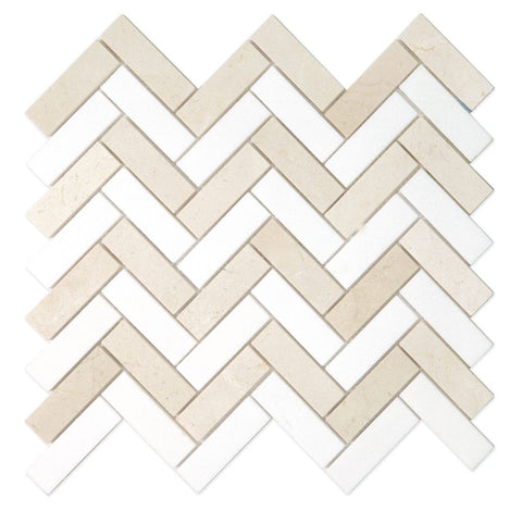 Herringbone Marfil Polished Marble Mosaic Tile