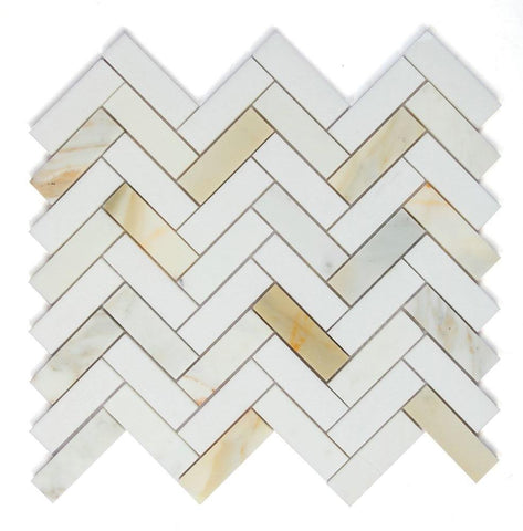 Herringbone Sunrise Polished Marble Mosaic Tile