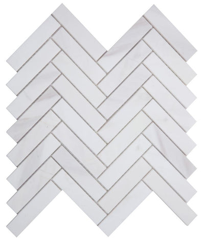 Herringbone White Polished Marble Mosaic Tile